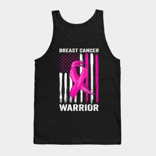 Breast Cancer Warrior No One Fight Alone US Flag Pink Ribbon Tank Top